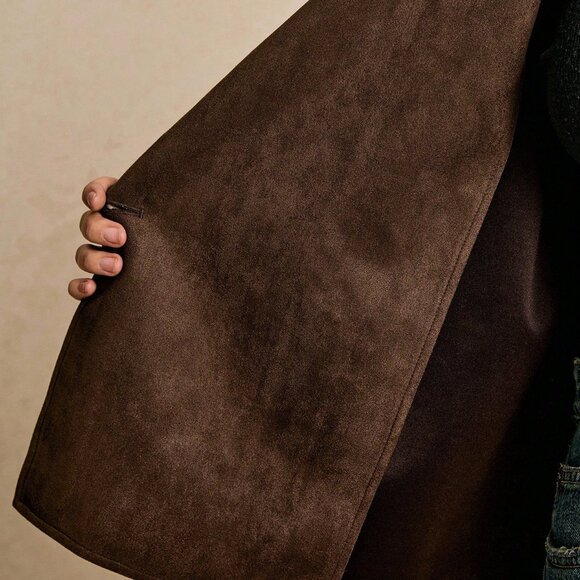 Brown Preppy Women Faux Suede Belted Short Trench Coat - Picture 8 of 8